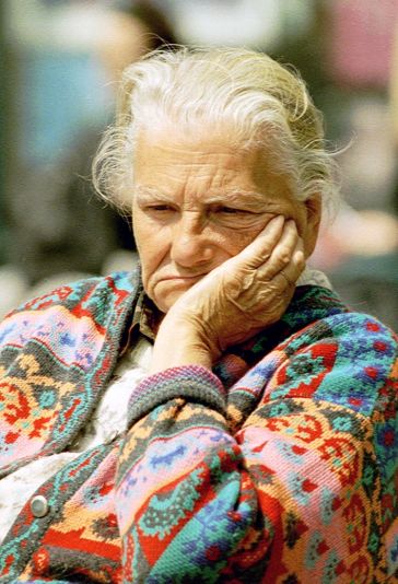 an old woman in a foul mood on La Rambla, Barcelona